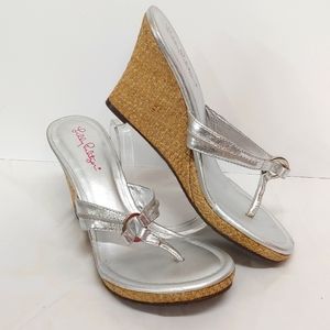 Lilly Pulitzer Silver Wedge Sandals, Size 9M